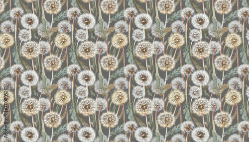 hand drawn vintage watercolor, dandelion fluff motif  seamless pattern for valentine's day, vector graphic resources, 16:9 widescreen wallpaper / backdrop,