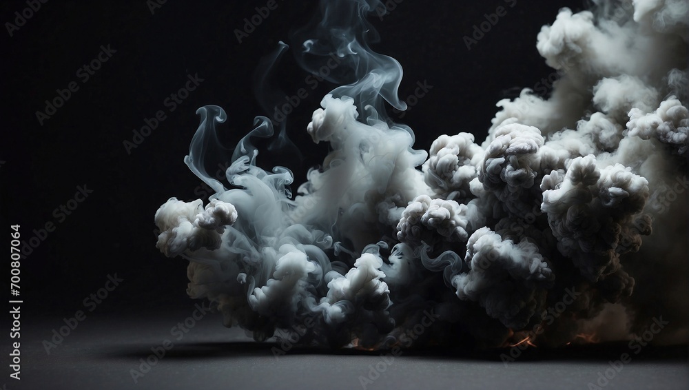 Black Background, Gray Smoke Shooting From Bottom, Copy Space