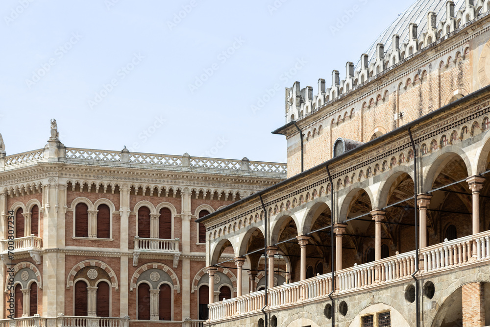 View of Palazzo della Ragione and Palazzo delle Debite at Piazza delle Erbe in Padua city center; Veneto, Italy