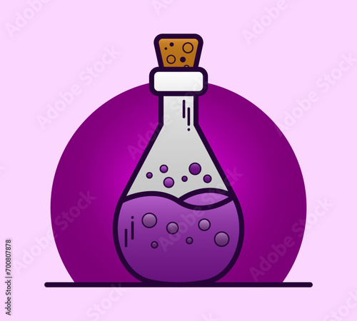 Dangerous purple potion. chemical liquid in a glass bottle.