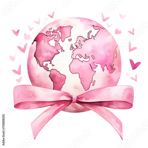 Pink Ribbon and Earth. Cancer Awareness