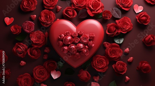 Love Unboxed: Mesmerizing Heart Giftbox with Shiny Roses - A Captivating Top View Medium Shot