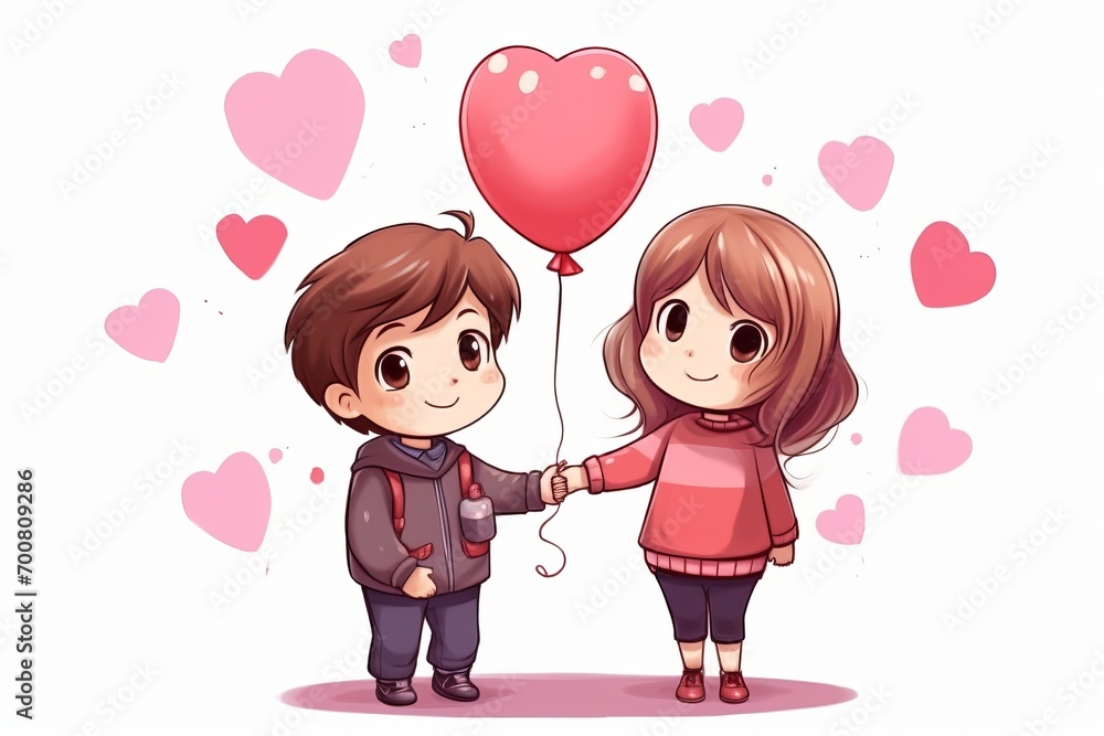 Love's Delight: Adorable Anime Kids Embrace Valentine's Magic with Heart-Shaped Balloons Love's Delight: Adorable Anime Kids Embrace Valentine's Magic with Heart-Shaped Balloons