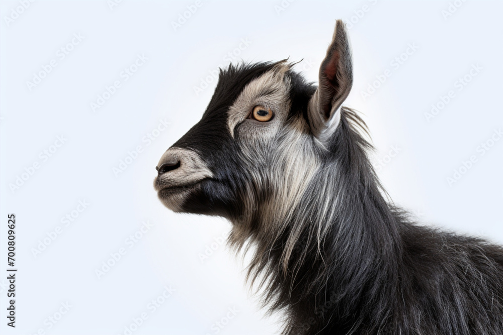 Pygmy Goat close-up portrait on a white background. Pygmy Goat close-up portrait on a white background.