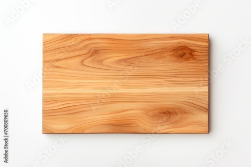 new rectangular wooden cutting board, in top of wooden table with a minimalistic on white background background
