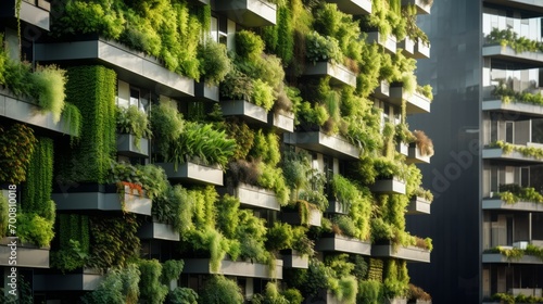 Nature's Oasis: A Captivating Green Building with Vertical Gardens and Sustainable Design