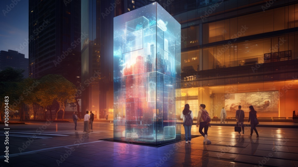 Digital Symphony: Futuristic Skyscraper Illuminates the Cityscape with Interactive LED Displays, Harmonizing Technology and Architecture in a Dazzling Spectacle