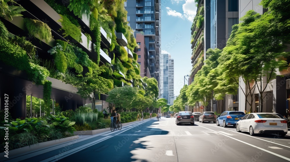 Fototapeta premium Vertical Oasis: A Captivating Urban Jungle of Greenery and Modern Architecture