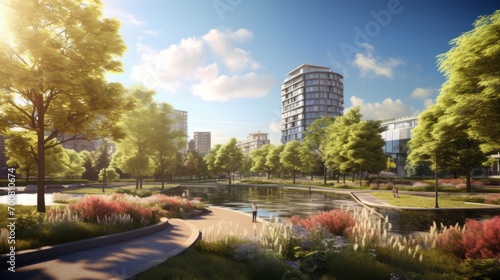 Nature's Symphony: A Vibrant City Park Embracing Urban Development in Spring