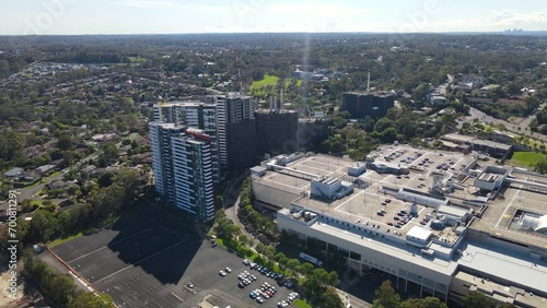 Aerial drone view of Castle Hill cbd in Sydney, NSW Australia on a sunny day in December 2023 photo