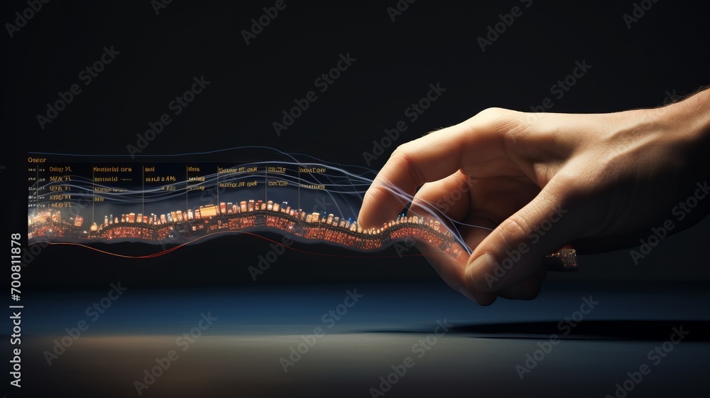 Unveiling the Tapestry of Technological Progress: A Captivating Closeup of a Hand Unraveling the Virtual Thread of Time