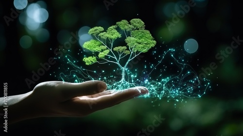 Digital Evolution: Illuminating the Future of Green Innovation with a Sprouting Holographic Tree
