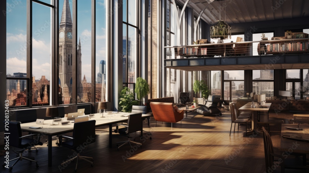 Timeless Transformation: Revitalizing History with Modern Elegance in a Captivating Skyscraper Office