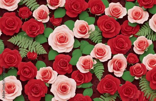 Bunch of red and white roses flowers pattern. Top view  Natural fresh Red   White rose flower bouquet background.Valentines week special illustration idea.