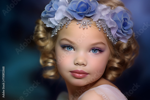 Young child girl contestant with makeup for beauty pageant