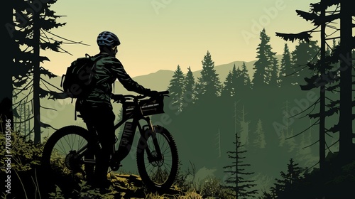 Trailblazing Serenity: Captivating Mountain Biker Silhouette Immersed in Nature's Majesty