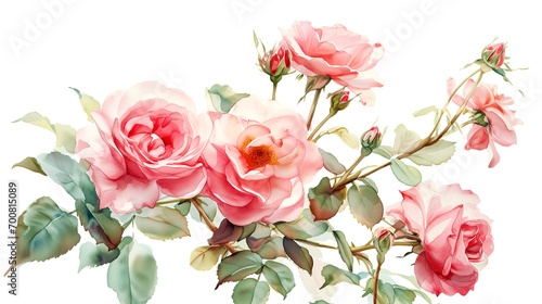 Beautiful painting with pink delicate roses on a white background watercolor painting. © PETR BABKIN