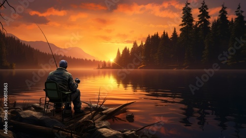 Serene Sunrise: Captivating Angler's Delight on a Tranquil Lake