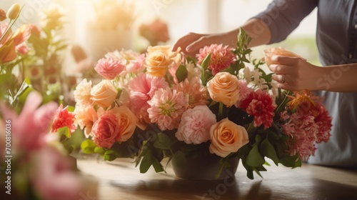 Blooming Artistry  Skilled Florist s Hands Weave a Kaleidoscope of Colors in a Boutique Flower Shop