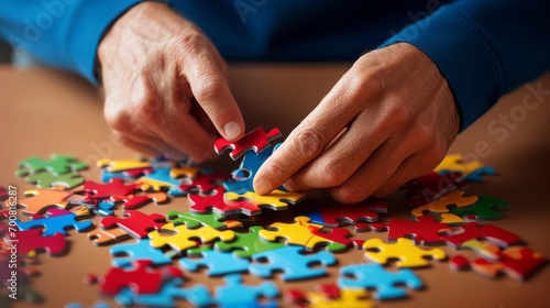 Mindful Mastery  Hands Skillfully Unraveling the Enigma of a Complex Puzzle  Surrounded by Scattered Pieces