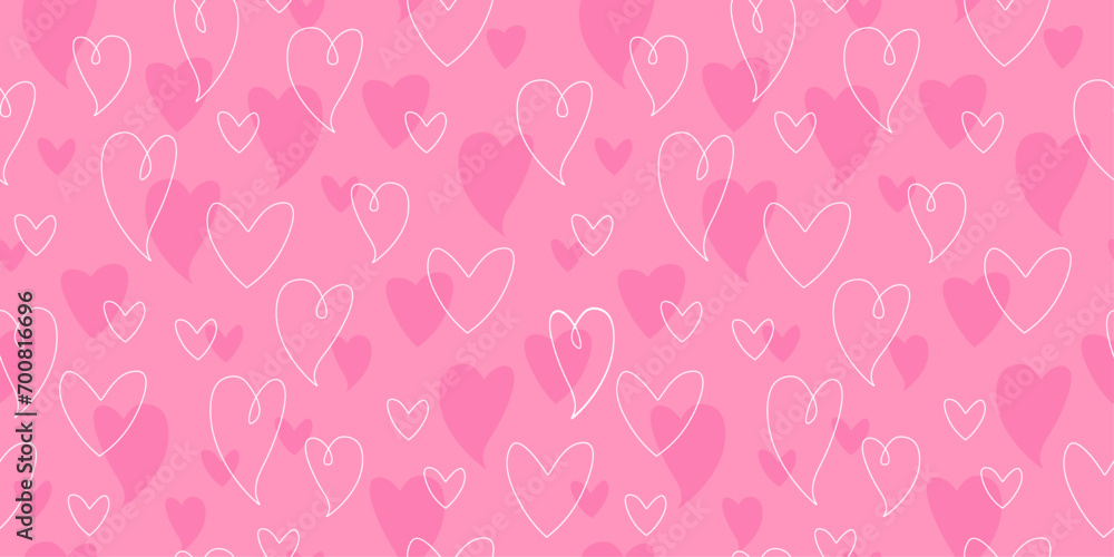 Seamless pattern with abstract hearts, linear shapes, silhouettes. Vector graphics for Valentine's Day.