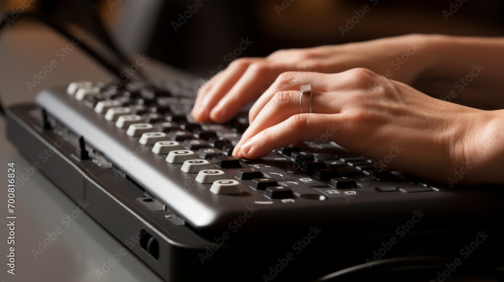 Empowering Communication: Touching the World Through Braille - Inspiring Stock Image of Hands Mastering Tactile Keys Empowering Communication: Touching the World Through Braille - Inspiring Stock Image of Hands Mastering Tactile Keys
