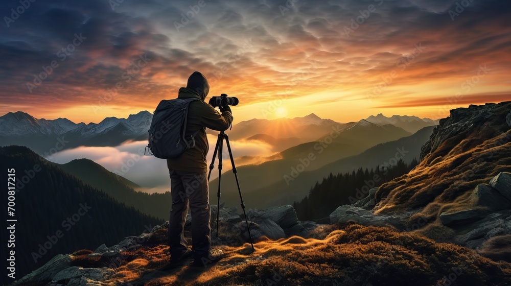 Golden Horizons: Majestic Sunrise over Mountain Peaks - Inspiring Landscape Photography
