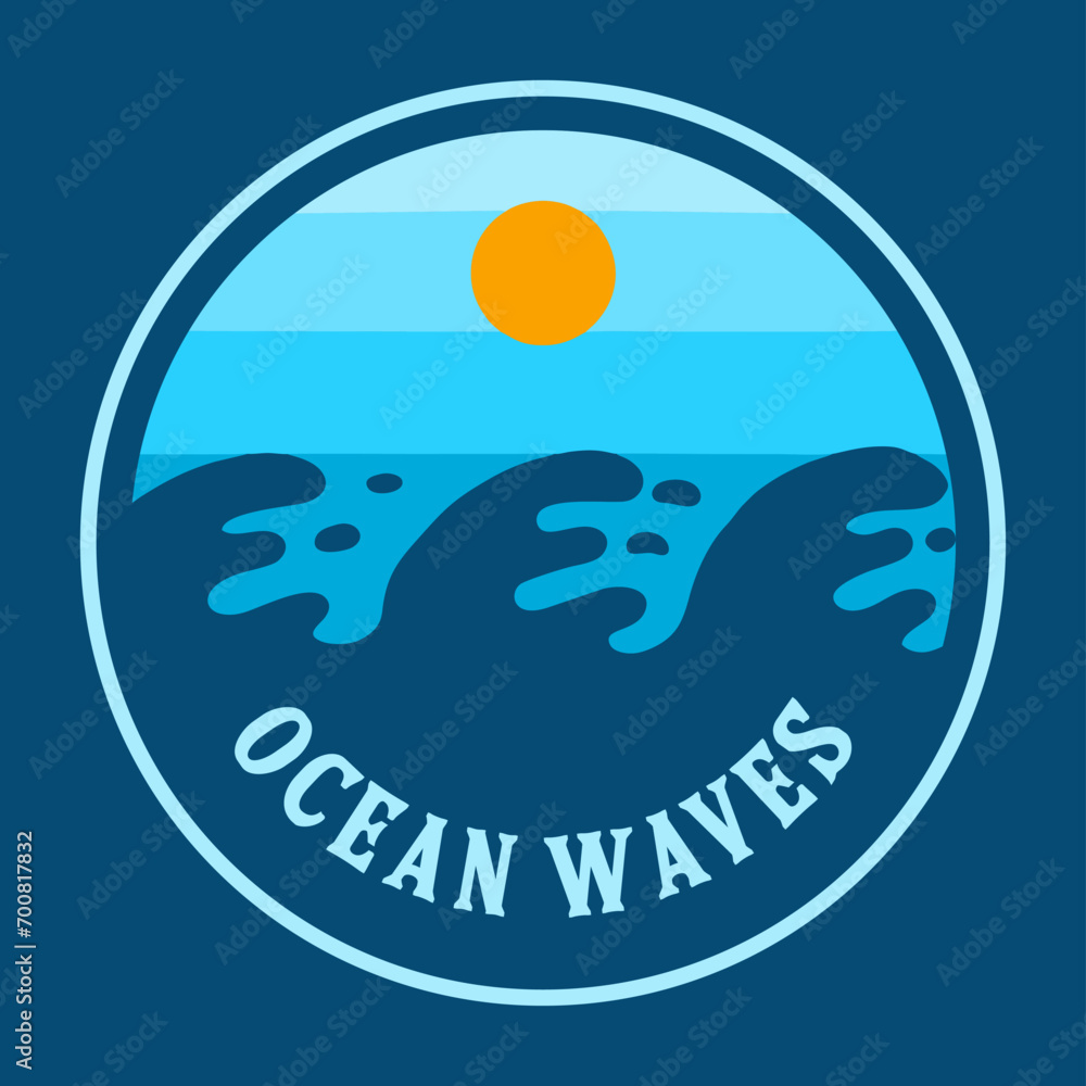 VECTOR ILLUSTRATION OF OCEAN WAVES SUNSHINE BADGE DESIGN VECTOR ILLUSTRATION OF OCEAN WAVES SUNSHINE BADGE DESIGN