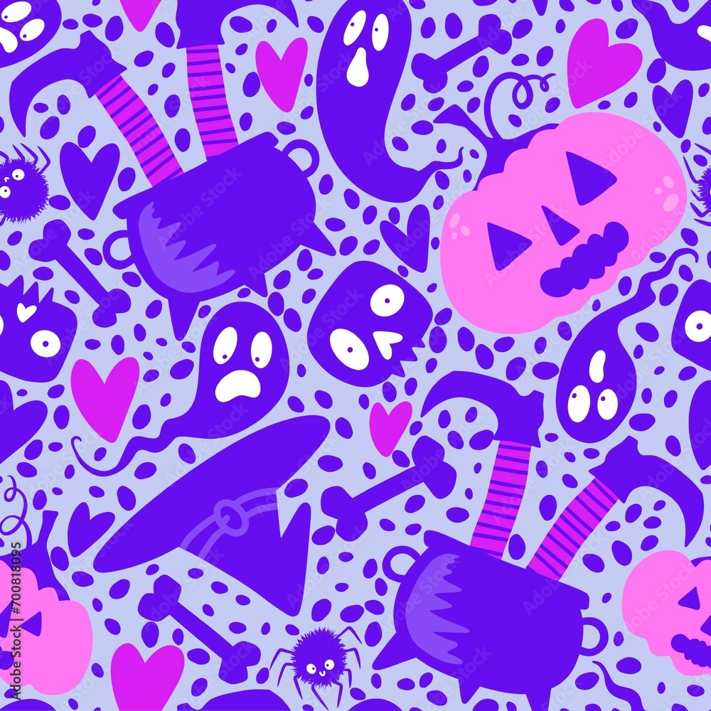 Halloween pumpkins seamless harvest monsters pattern for wrapping paper and fabrics and linens and kids