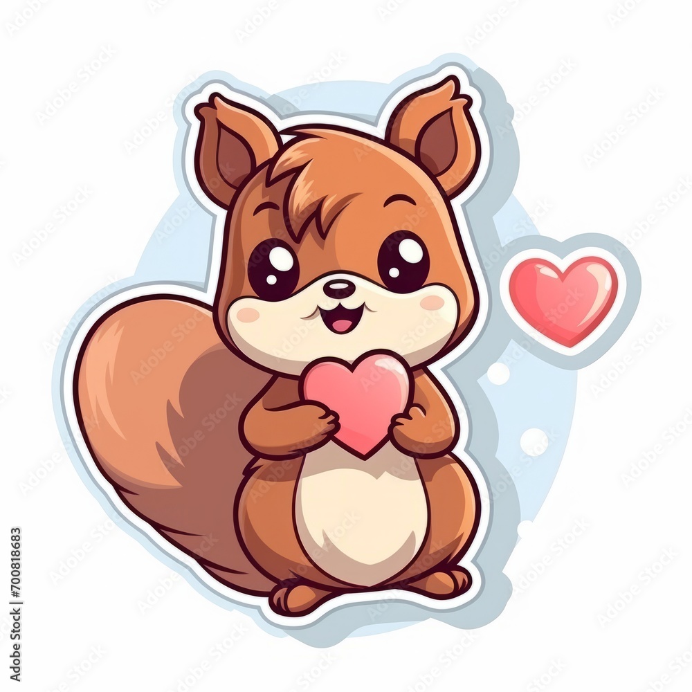 Enchanting Love: Adorable Squirrel Sticker in Pastel Flat Style