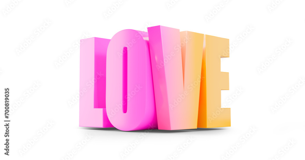 Volumetric word Love gradient from pink to yellow isolate on a white background. Symbol of Valentine's Day. 3D render. Volumetric word Love gradient from pink to yellow isolate on a white background. Symbol of Valentine's Day. 3D render.