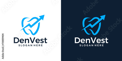 Dental logo design template with financial investment analytics and marketing logo design graphic vector. Symbol, icon, creative.