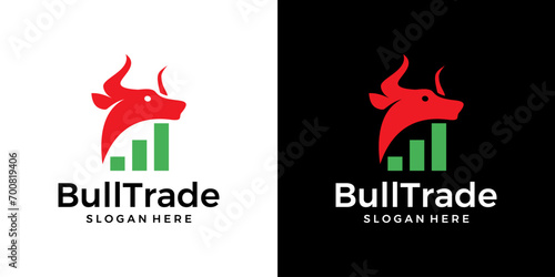 Trading investment logo design template. Bull logo with marketing financial investment chart logo design graphic vector. Symbol, icon, creative.