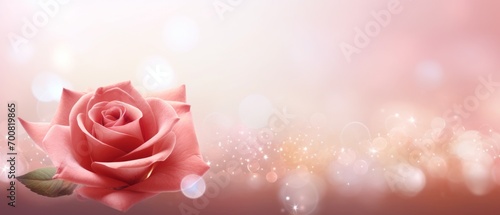 Enchanting Elegance  Captivating rose in an abstract backdrop with smooth lines  bokeh  and stars  creating a stunning banner template with space for text.