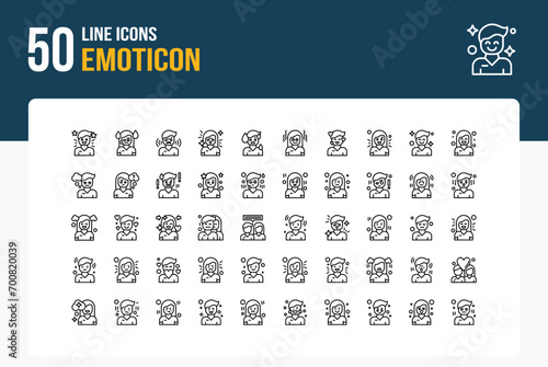 50 Emoticon Line Icon Sheet