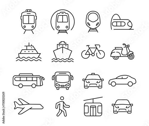 Transport for travel icons set stock illustration