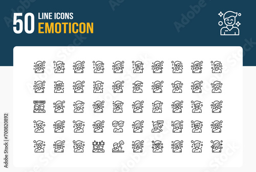 50 Emotion Character Line Icon Sheet
