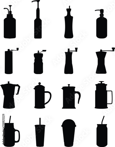 A collection of coffee making accessories for artwork compositions