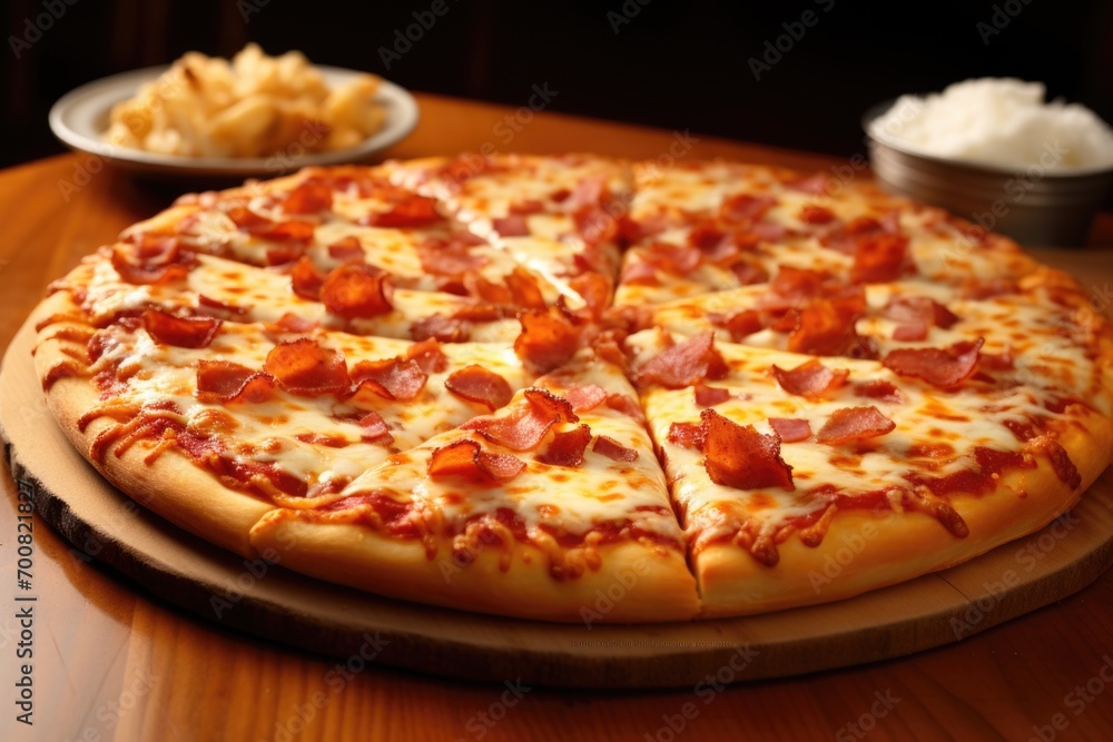 Gourmet pizza on a dark surface, a captivating interplay of textures and tastes that stands out in dim surroundings Gourmet pizza on a dark surface, a captivating interplay of textures and tastes that stands out in dim surroundings