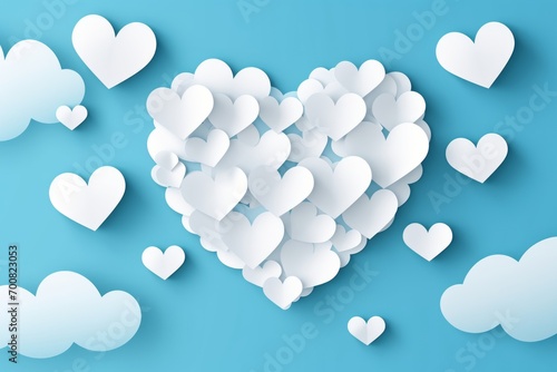 Whimsical Love: Heart-Shaped Balloon Paper Cut Design Soaring Against a Serene Blue Sky - Perfect for Valentine's Day and Romantic Celebrations