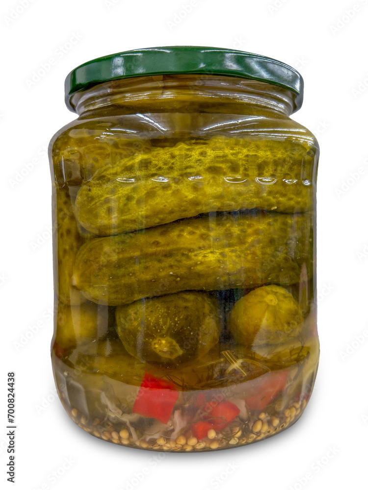 Pickled certioli flavored with chili and pepper in glass jar isolated Pickled certioli flavored with chili and pepper in glass jar isolated