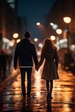 Enchanting Night of Love: Embracing Romance in the City Streets - Captivating Hands-Only Image with Bokeh Background