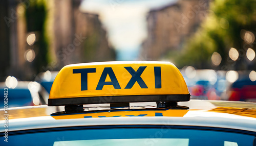 City taxi sign on the car roof