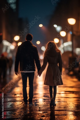 Enchanting Night of Love: Embracing Romance in the City Streets - Captivating Hands-Only Image with Bokeh Background