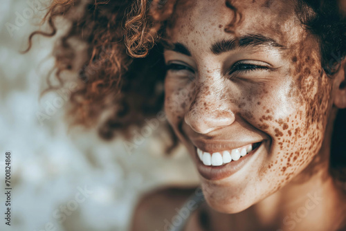 confident smiling woman with freckles photo