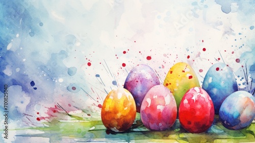 Wallpaper Mural Watercolor illustration of Easter painted colorful eggs on watercolor background with splashes and stains. Banner with copy space. Perfect for Easter promotions, spring events, holiday greetings Torontodigital.ca