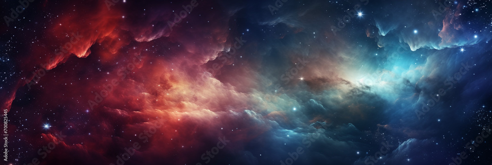 Banner colored nebula and open cluster of stars in the universe. Elements of this image furnished by NASA.
