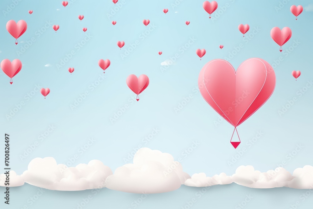 Whimsical Love: Floating Heart-Shaped Balloons in a Dreamy Sky - A Perfect Blend of Minimalist Elegance and 3D Detail