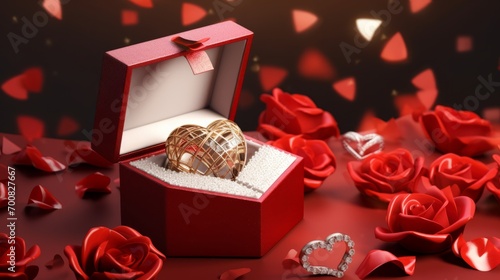 Sparkling Love: Heart Diamond and Roses in an Opened Gift Box - A Symbol of Romance and Luxury © ASoullife