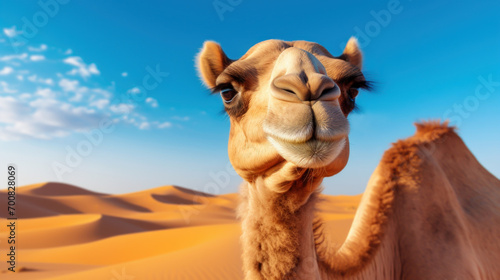 Portrait of a camel in a desert photo